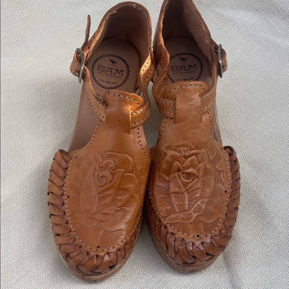 Women’s Tan Leather Wedges with Braided Design 7 - Picture 6 of 7